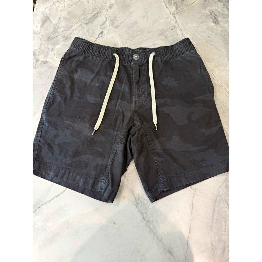 Vuori Mens Ripstop Shorts Gray Camo Elastic Waist Zipper Pocket V370 Size M